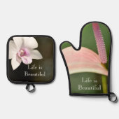 オーキッドフラワーカウアイ、ハワイ 鍋つかみ&鍋敷きセット (正面)