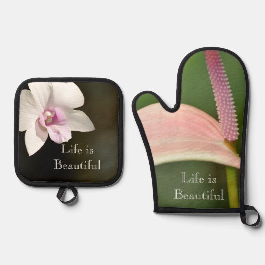 オーキッドフラワーカウアイ、ハワイ 鍋つかみ&鍋敷きセット (正面)