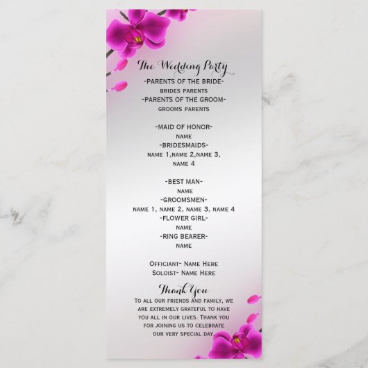 オーキッドフラワーズエレガントフローラ結婚式 プログラム (裏面)