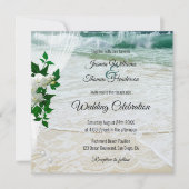 オーキッドフラワーズビーチとレース目的地の結婚式 招待状 (正面)