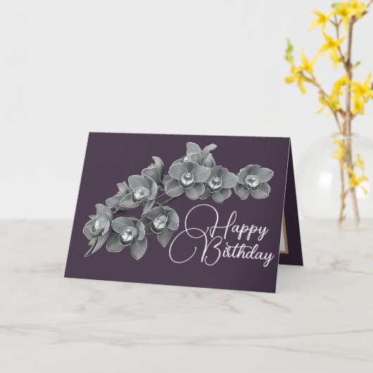 オーキッドフラワーナスの色の背景誕生日 カード (黄色い花)