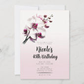 オーキッドフラワーピンク&ホワイトバースデーパーティー 招待状 (正面)