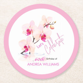 オーキッドフラワーフラワーズ60誕生日コースター ラウンドペーパーコースター
