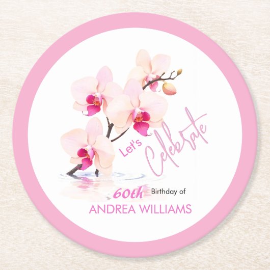 オーキッドフラワーフラワーズ60誕生日コースター ラウンドペーパーコースター (正面)