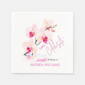 オーキッドフラワーフラワーズ60誕生日ナプキンス スタンダードカクテルナプキン (正面)