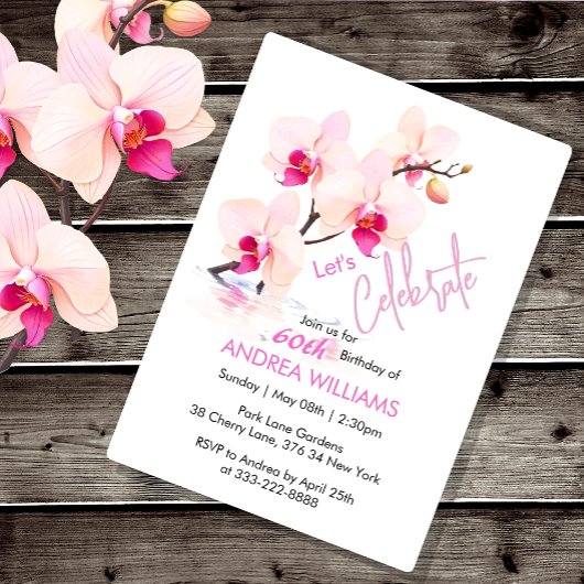 オーキッドフラワーフラワーズ60誕生日招待状 招待状