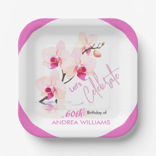 オーキッドフラワーフラワーズ60誕生日紙プレート ペーパープレート (正面)