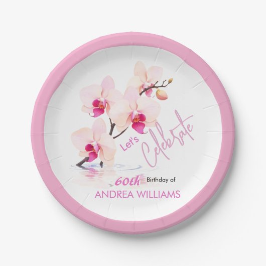 オーキッドフラワーフラワーズ60誕生日紙プレート ペーパープレート (正面)