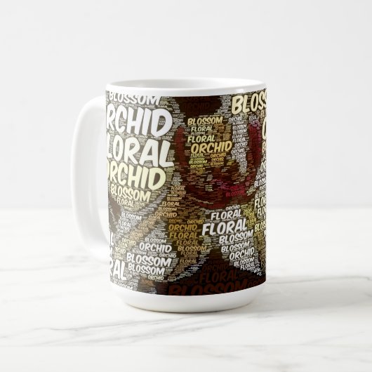 オーキッドフローラブロッサムタイポグラフィオーバーマルサラ マグカップ (正面左)