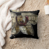 オーキッドフローラブロッサムワードクラウドオーバーブラック クッション (ブランケット)