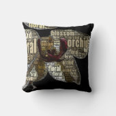 オーキッドフローラブロッサムワードクラウドオーバーブラック クッション (正面)