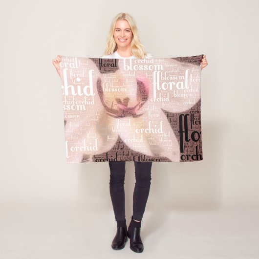 オーキッドフローラブロッサムワードクラウド フリースブランケット (インサイチュ)