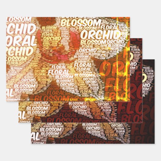 オーキッドフローラワードクラウドデカップページ ラッピングペーパーシート (セット)