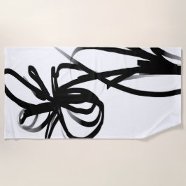オーキッドブラン：抽象芸術ホワイト&ブラック ビーチタオル