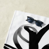 オーキッドブラン：抽象芸術ホワイト&ブラック ビーチタオル (インサイチュ)