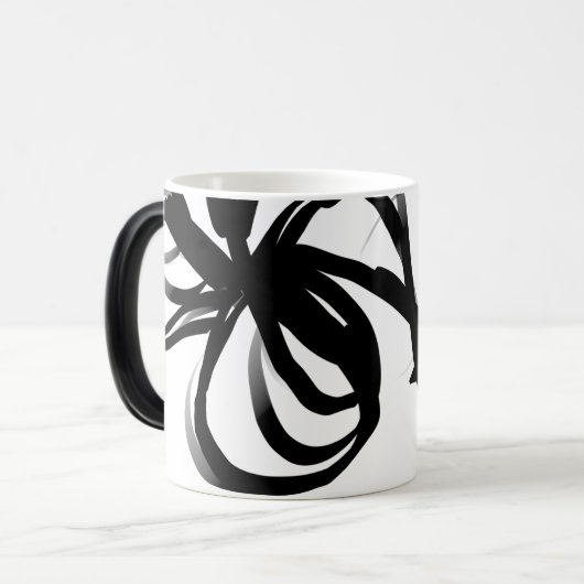 オーキッドブラン：抽象芸術ホワイト&ブラック モーフィングマグカップ (正面左)
