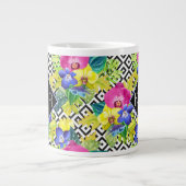 オーキッドベゴニアアンドパーム葉ズ|モノグラム ジャンボコーヒーマグカップ (正面)