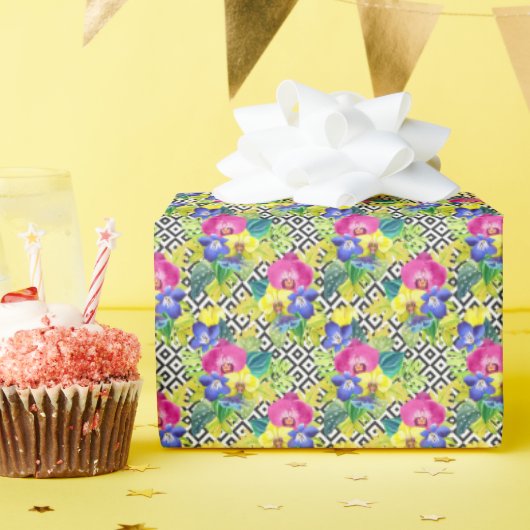 オーキッドベゴニアアンドパーム葉ズ ラッピングペーパー (誕生日パーティー)