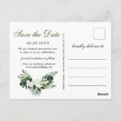 オーキッドボヘミアンフローラ結婚式の日付を保存する写真 ポストカード (裏面)