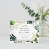 オーキッドボヘミアン緑の結婚式の日付を保存 ポストカード (スタンド正面)