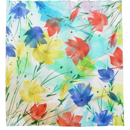 オーキッドポピー牡丹ファッションブーケ シャワーカーテン (正面)