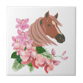 オーキッドポートレートコースター付きホース開花 タイル