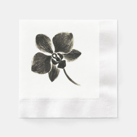 オーキッドラインスケッチ – インクフローラデザインオン 縁ありカクテルナプキン (正面)