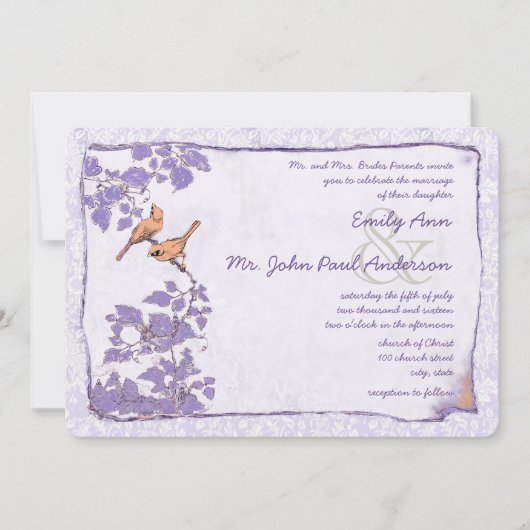 オーキッドラブバードダマスクウェディング招待状 招待状 (正面)