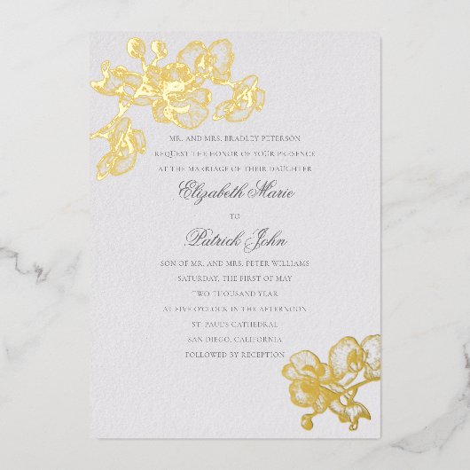 オーキッドラブフォーマルアイボリークラシックヘイルーム結婚ズ 箔招待状 (正面)