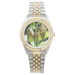 オーキッドレディースリッパの花ペアパーソナライズされた 腕時計