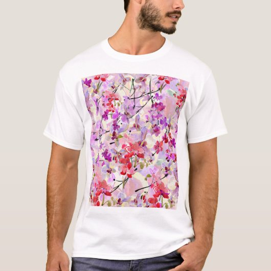 オーキッド桜水彩背景 Tシャツ (正面)
