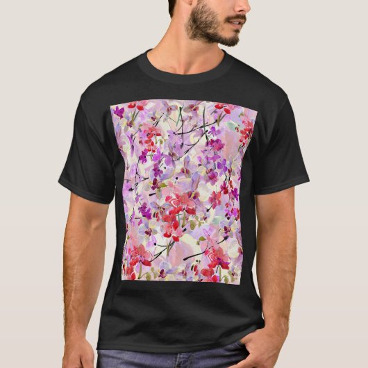 オーキッド桜水彩背景 Tシャツ (正面)