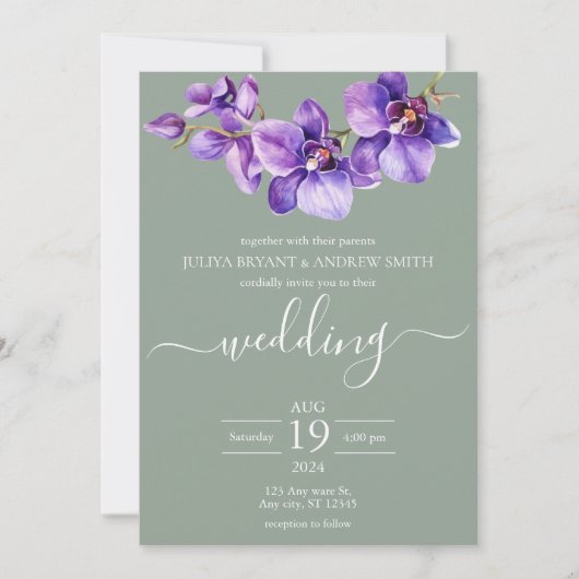 オーキッド海の緑の結婚台本 招待状 (正面)