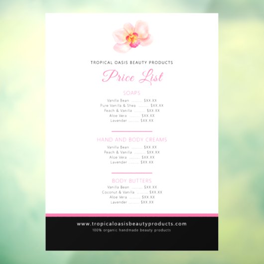 オーキッド美しい製品価格表ピンク ウィンドウサイン (シート3)
