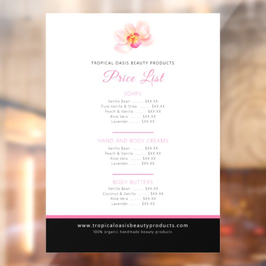 オーキッド美しい製品価格表ピンク ウィンドウサイン (シート2)