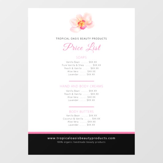 オーキッド美しい製品価格表ピンク ウィンドウサイン (シート)