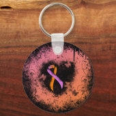 オーキッド&オレンジ認識度リボングランジハート キーホルダー (正面)