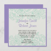 オーキッド&ティール（緑がかった色）ボヘミアンフラワー結婚式招待状 招待状 (正面/裏面)