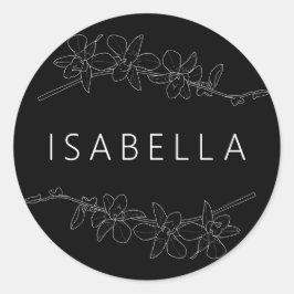 オーキッド ミニマル フラワー パーソナライズド ネーム サモン ラウンドシール