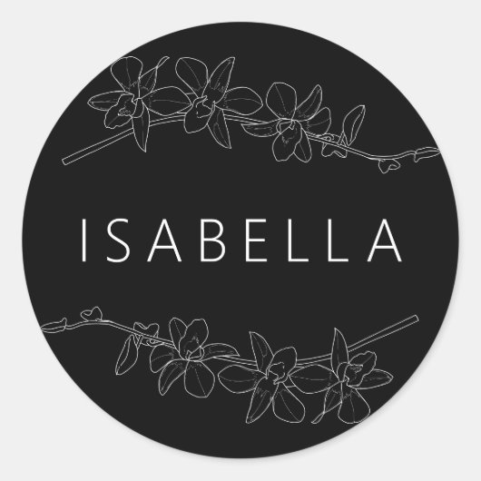 オーキッド ミニマル フラワー パーソナライズ ネーム サモン ラウンドシール (正面)