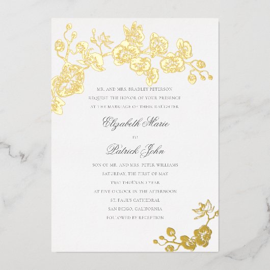 オーキッフォーマルドクラシックヘイルームピュア結婚ホワイト 箔招待状 (正面)