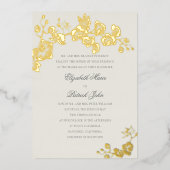 オーキッフォーマルドクラシックヘイルームベージュ色アー結婚ト 箔招待状 (正面)