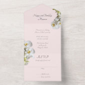 オーキッ淡い色のクピンク彼女の誕生日パーティー オールインワン招待状 (内側)