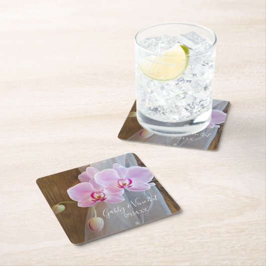 オーキッ素朴ドエレガンスカントリー結婚ズ スクエアペーパーコースター (インサイチュ)