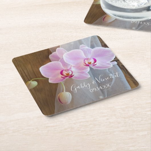 オーキッ素朴ドエレガンスカントリー結婚ズ スクエアペーパーコースター (アングル)