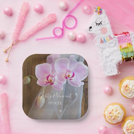 オーキッ素朴ドエレガンスカントリー結婚ズ ペーパープレート (パーティー)