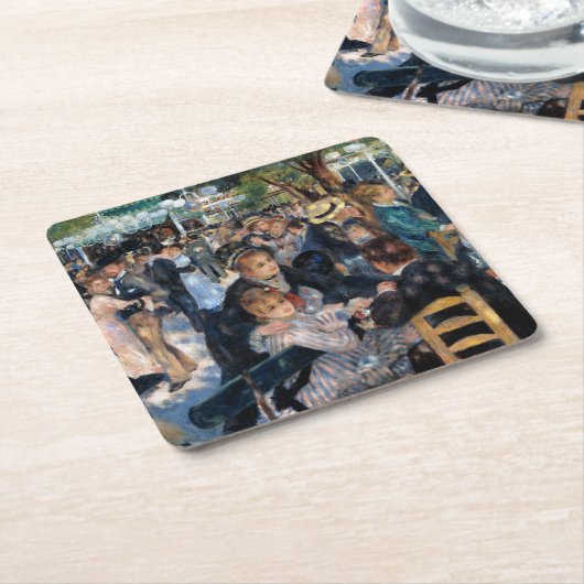 オーギュスト・ルノアール・ムーランデラガレットでのボール スクエアペーパーコースター (アングル)
