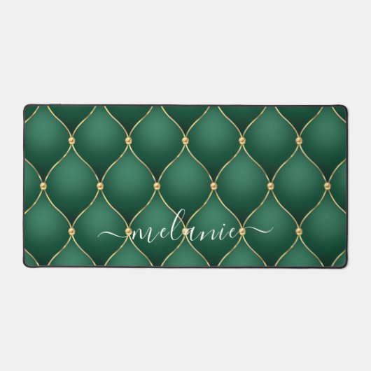 オーギー金ゴールドダイアモンドダークエメラルドグリーン名前をカスタムする デスクマット (正面)