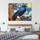 オークの古木の星空の夜の烏 キャンバスプリント (インサイチュ (寝室))