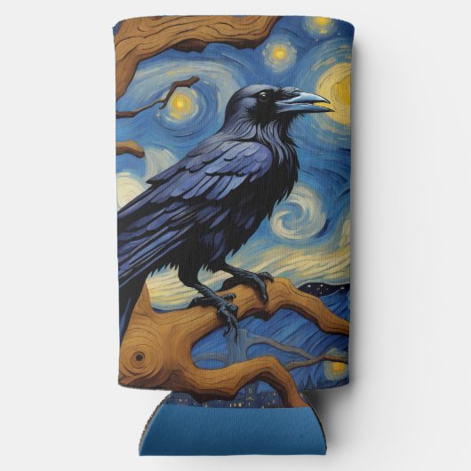 オークの古木の星空の夜の烏 スリム缶クーラー (裏面)